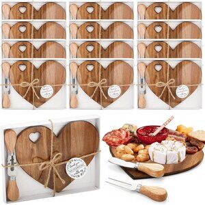 12 Set Bridal Shower Favor Heart Cheese Board Cheese Knives Wood Mini Charcuteri